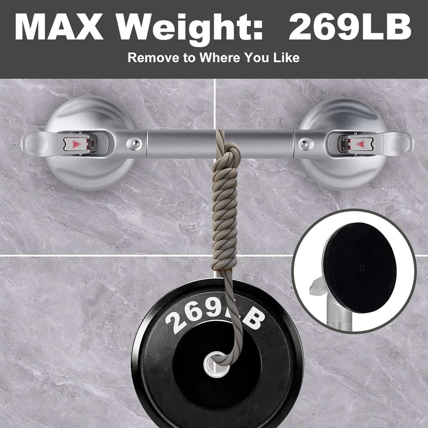 Heavy Duty Suction Shower Grab Bar - Toilet Bathroom Bathtub Safety - Shower Handles, Suction Cup Power Up to 250 LB, Perfect for Elderly Seniors(17 Inch, Gray Silver), Gray Silver