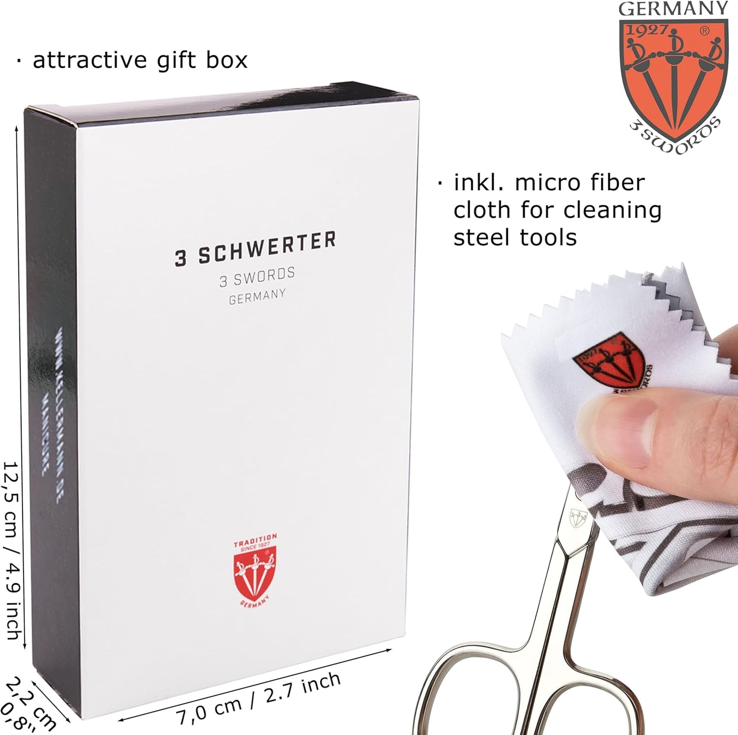 3 Swords Germany - Brand Quality 6 Piece Manicure Pedicure Grooming kit Set - Scissors, Metal and Glass Nail File, Clipper, Tweezers with Synthetic Leather case - red/red Tools