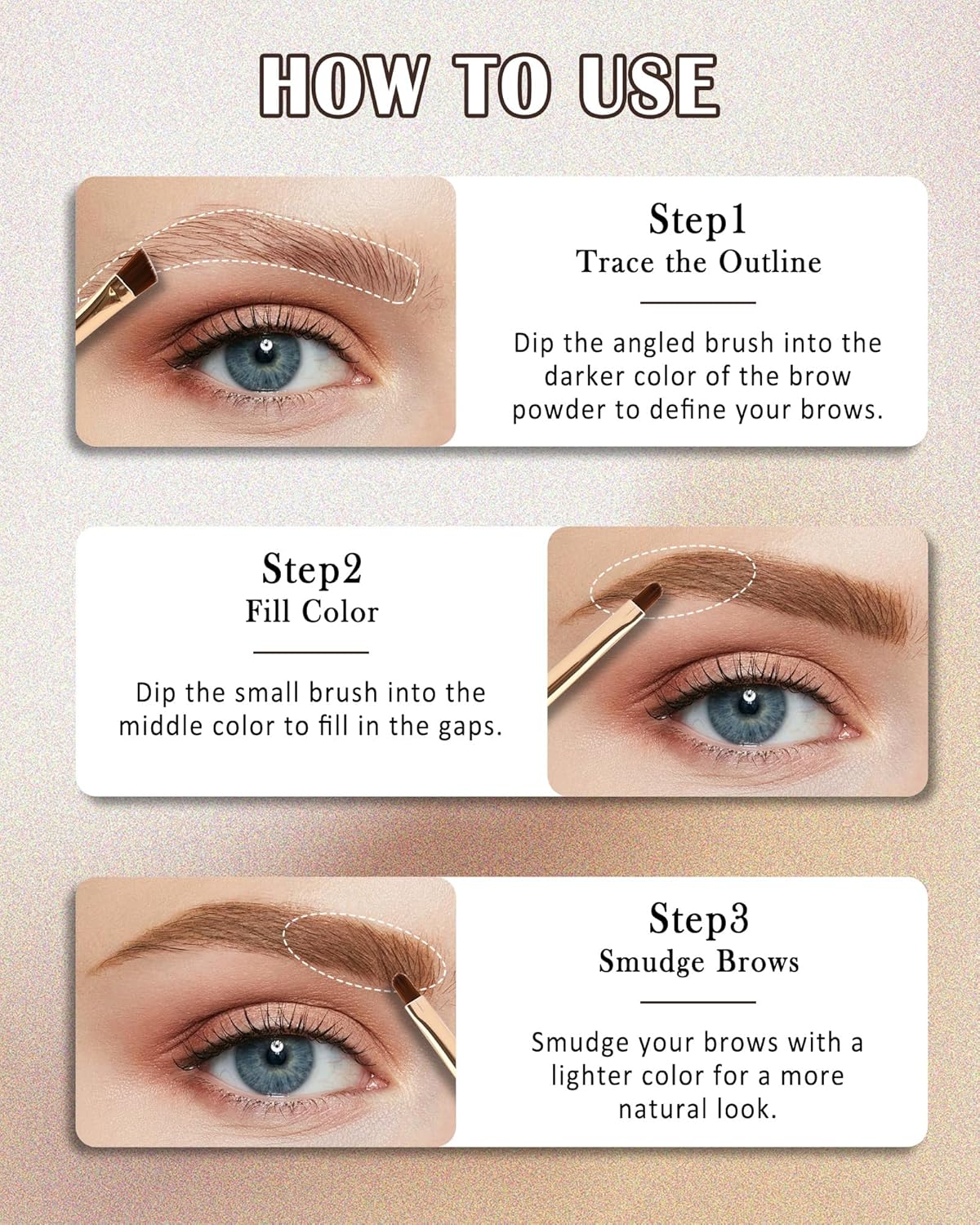 Eyebrow Powder Makeup Kit-3 Colors Eye Brow Tinting Powder Palette for Women Eyebrows Long-Lasting Waterproof, Dark Light Black Brown Brow Filler, Enhance & Define Brows, With Mirror, Brow Tool-Set 03