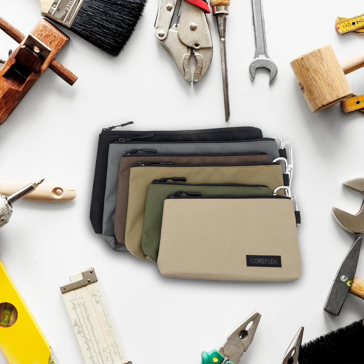 COREFLEX Premium Tool Pouch Zipper Bag, Small Tool Bag, Multipurpose Storage pouch, Heavy duty Flat Bottom Tool bag with YKK Zipper (6 pack Combo mixed size)