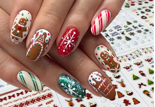 Try holiday-themed nail stickers and show off your creativity