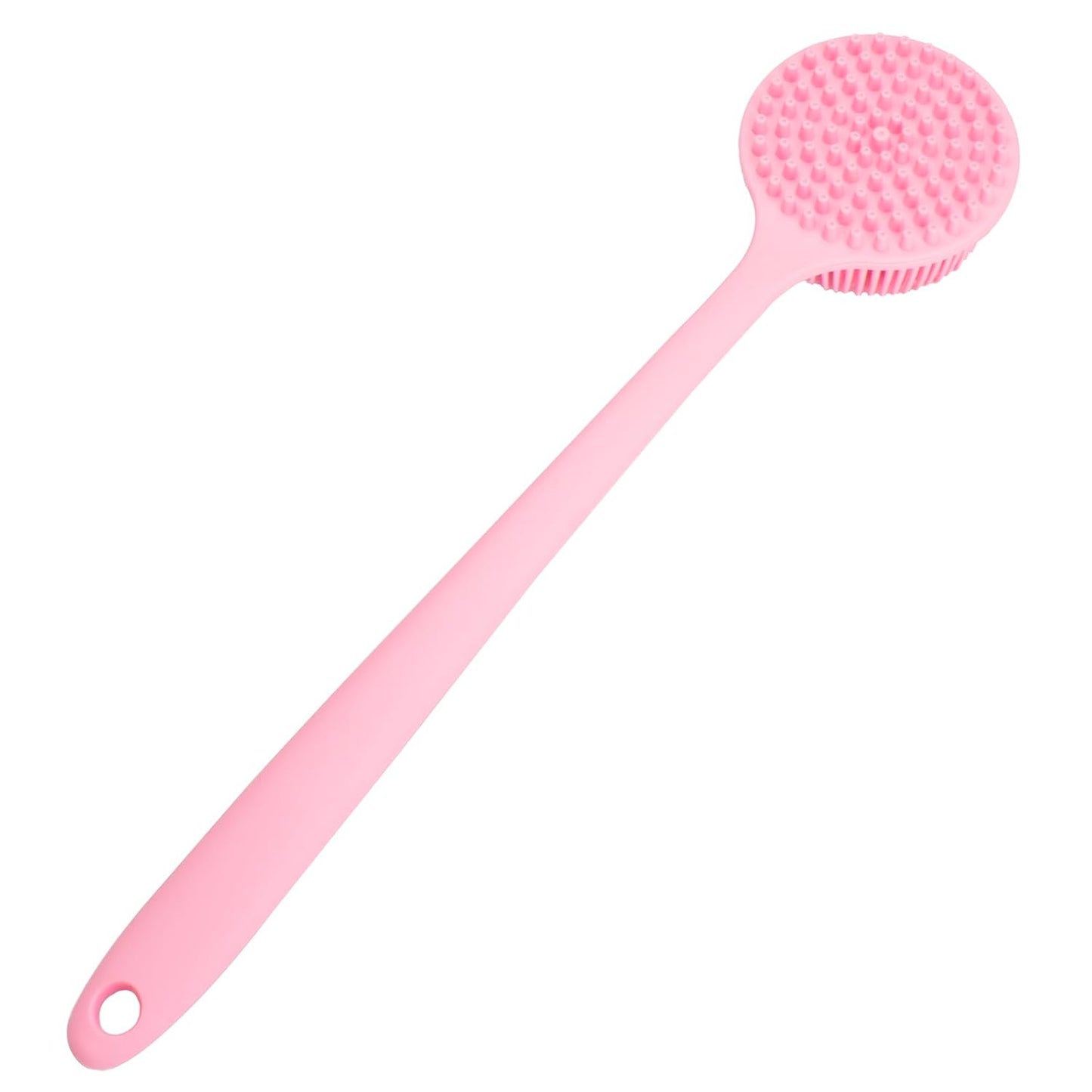 DNC Soft Silicone Back Scrubber Shower Bath Body Brush with Long Handle (Pink)
