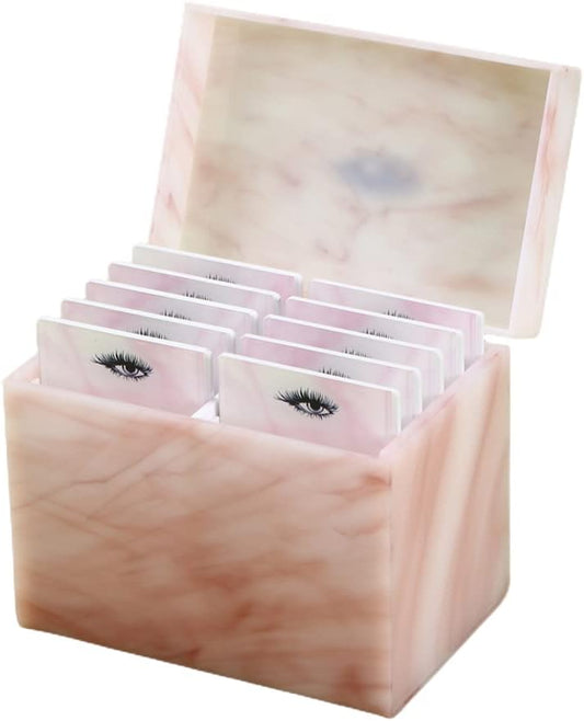 10 Layers Acrylic Eyelash Storage Box, Makeup Eyelashes Extension Close-Packed Display with 10 Pallets, Grafting False Eyelashes Glue Pallet Holder Display Organizer (Marble Pink)