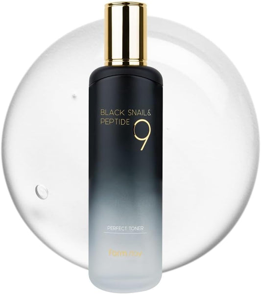 Farmstay Black Snail & Peptide 9 Perfect Toner, Snail Mucin Toner for Elastic & Glow Skin, Moisturizing & Anti-Aging, Smooths & Refine Skin Texutre, Korean Skin Care, for Women & Men, 4.05 Fl. Oz
