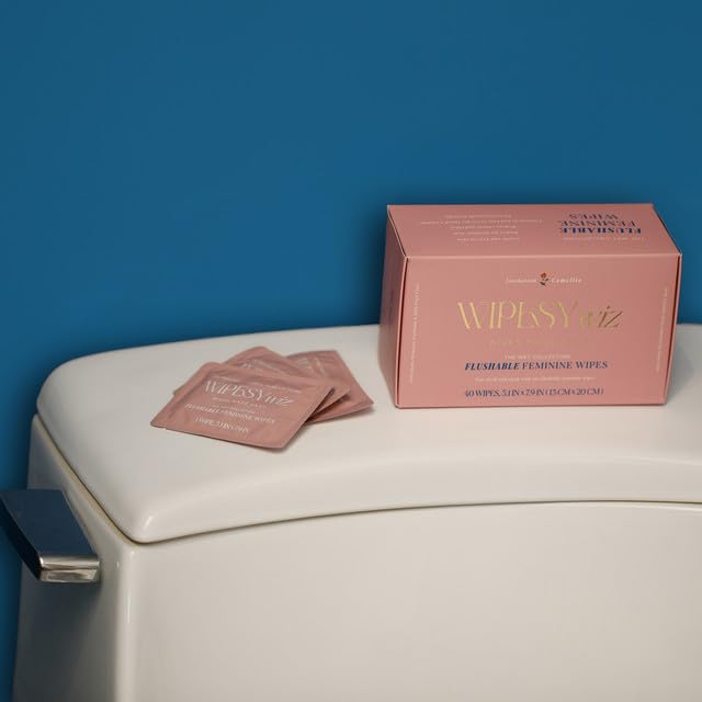 40 Count Flushable Feminine Wipes, Individually Wrapped Intimate Cleansing Wipes for Women | Travel Size For Period and Everyday Hygiene, pH-Balanced, Lightly Scented with Camellia, Chamomile & Aloe