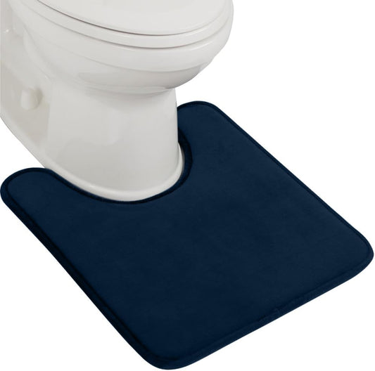 GORILLA GRIP Thick Memory Foam Toilet Rug for Bathroom, U Shaped Washable, Soft Absorbent Velvet Topside Floor Mats, Machine Wash, Cushioned Luxury Rugs for Bath Room, 22.5x19.5 Navy Blue