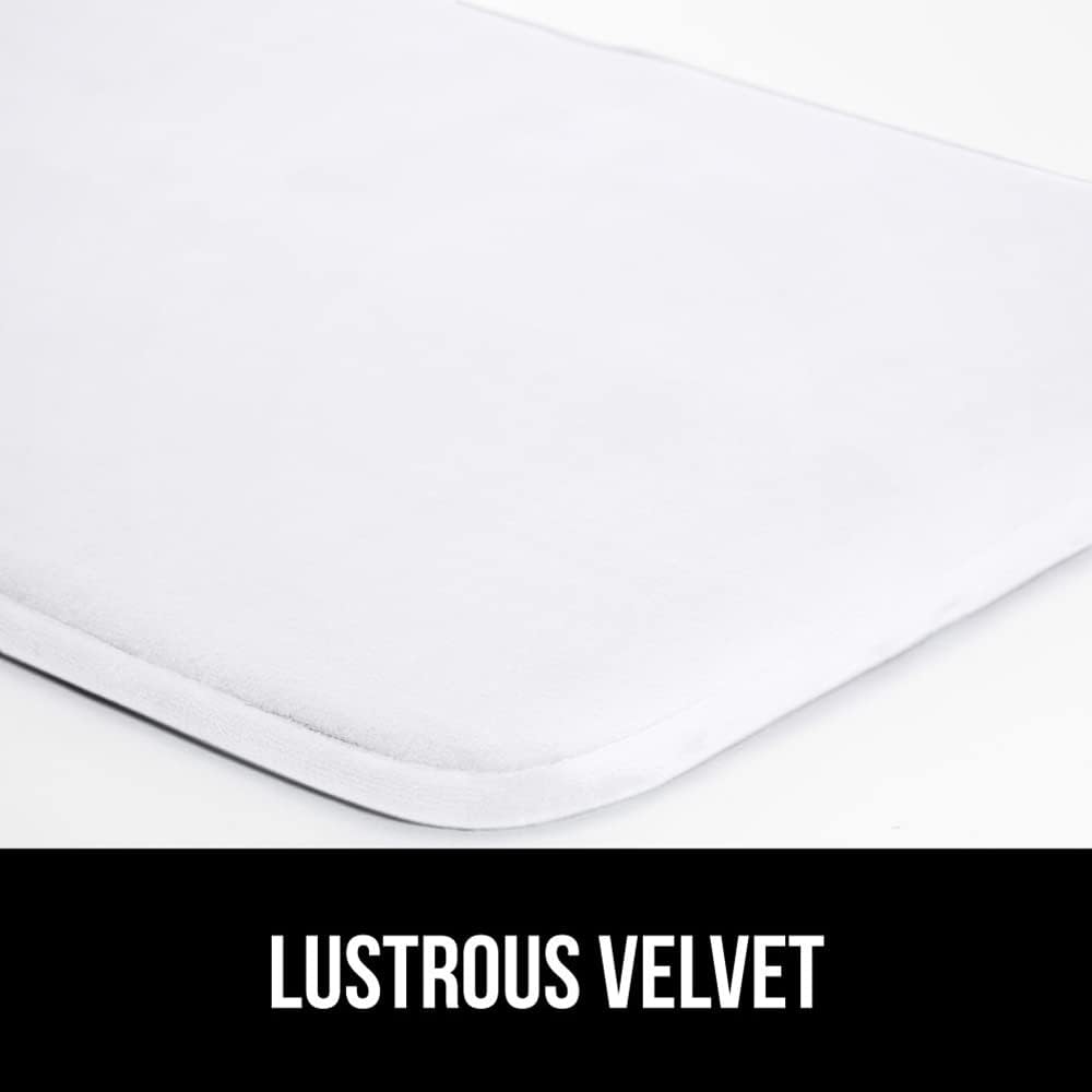 GORILLA GRIP Thick Memory Foam Bath Rugs, Soft Absorbent Velvet Bathroom Mats, Durable Dots on Underside, Machine Washable Bathmat, Carpet Rug Room Decor for Shower Floor, 24x17 Mat, White