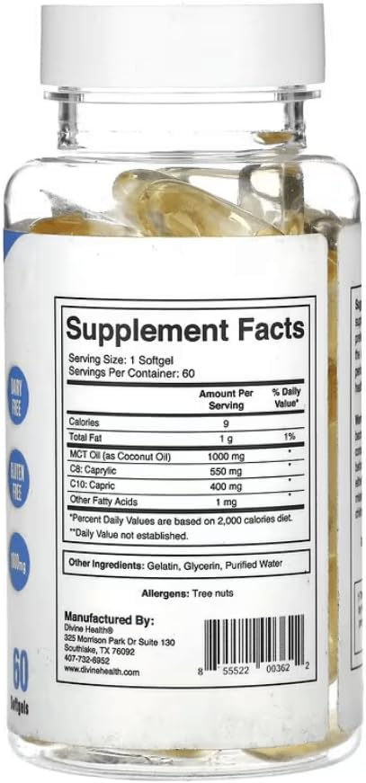 Divine Health Dr.Colbert's Keto Zone® All Natural MCT Oil Softgels 1000mg from Organic Coconuts - 60 Softgels - Ketogenic Approved