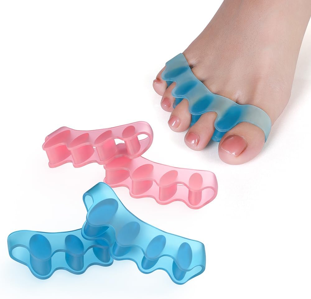 4 Pcs Toe Separator,Bunion Corrector for Women Men Toe Spacers to Correct Bunions Toe Straightener Yoga Toe Stretcher Big Toe Correctors Gel Toe Separators (Blue+Pink)