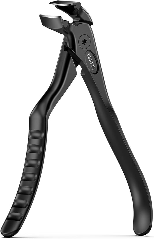 FERYES Ergonomic Non-Slip Long Handle Nail Clippers for Seniors, Unique Angled Head Curve Wide Jaw Opening Toenail Clipper with Catcher for Thick Toenails and Fingernails