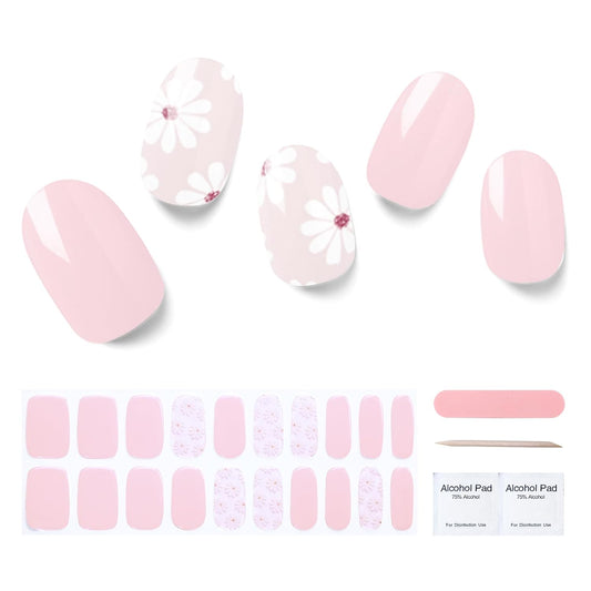 Semi Cured Gel Nail Strips, 20 pcs Stikers, Wraps, Salon-Quality, 2 Weeks Long Lasting, Jasmine Breeze