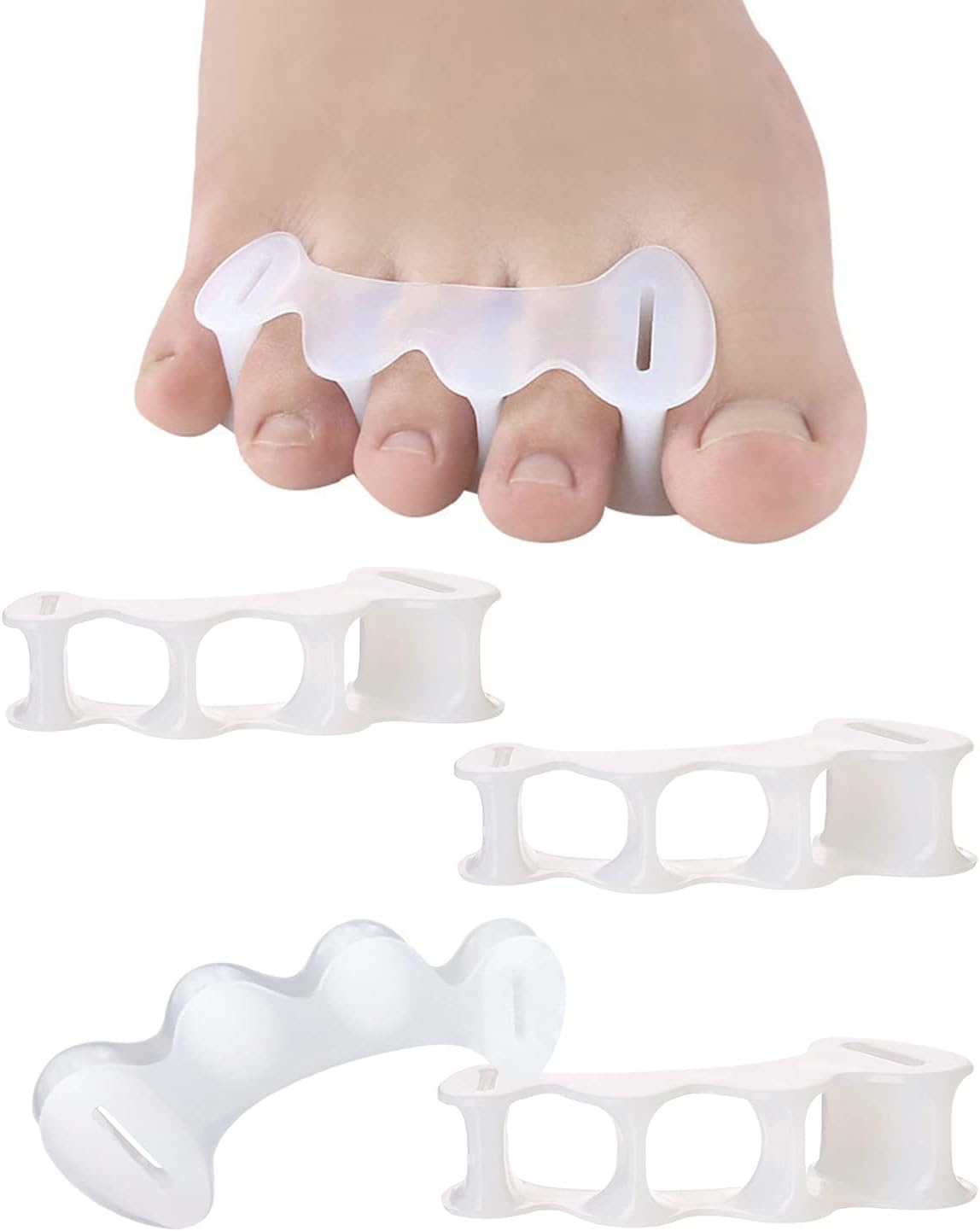 2Pairs Toe Separators Toe Spacers for Women Men to Correct Bunion, Relieve Feet Pain, Foot Alignment, Toe Straighteners for Hammertoes, Plantar Fasciitis (M, Women Shoe Size 9-12.5, Men: 7-11)