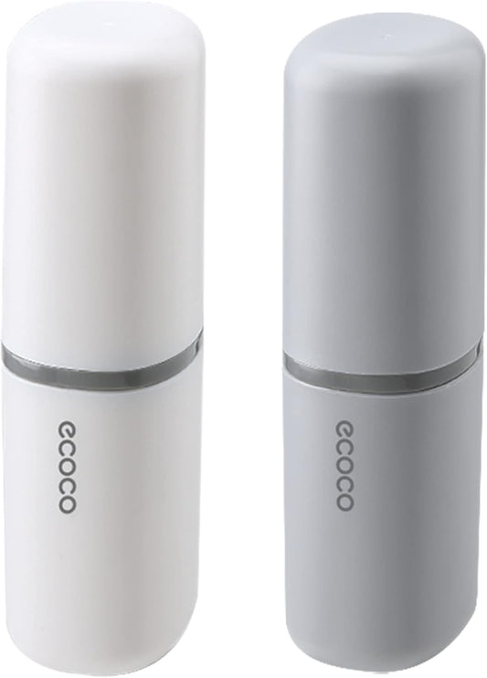 2PCS Toothbrush Travel Case,Multi-Function Portable Toothbrush Cove,Dustproof Toothbrush Holder,Suitable for Business Camping Travel or Daily Use(White + Gray)