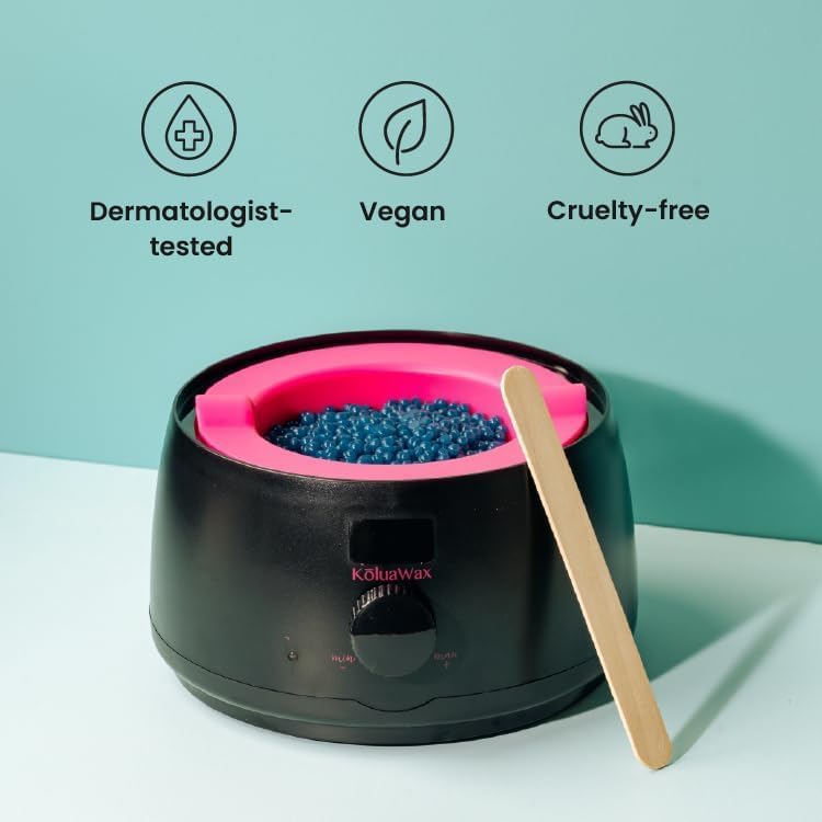 KoluaWax Premium Waxing Kit for Women - Hot Melt Wax Warmer for Hair Removal, Eyebrow, Bikini, Legs, Face, Brazilian Wax & More - Machine + 4-Pack Hard Wax Beads + Accessories, Black
