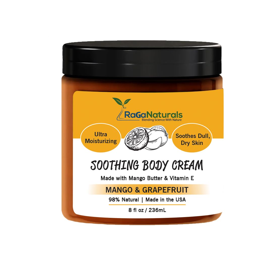RaGaNaturals Mango Butter Hand & Body Cream for Dry Skin - All Natural, Tropical, Smell Good Moisturizer with Vitamin E and Avocado Oil - Non-Greasy, Vegan, Cruelty-Free Lotion for Women, Men - 8 Oz