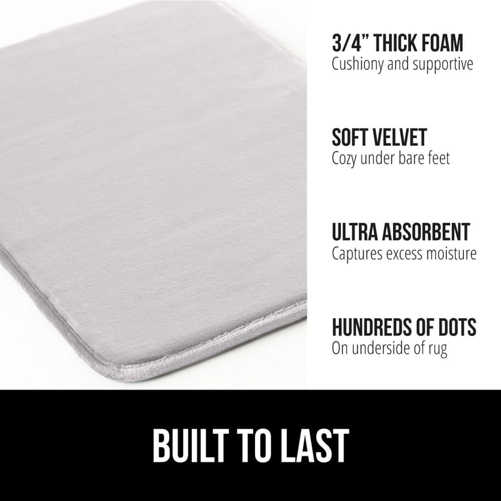 GORILLA GRIP Memory Foam Bath Rugs, Soft Absorbent Velvet Bathroom Mats, Durable Dots on Underside, Machine Washable Bathmat, Carpet Rug Room Decor for Shower Floor, 24x17 Mat, Light Gray