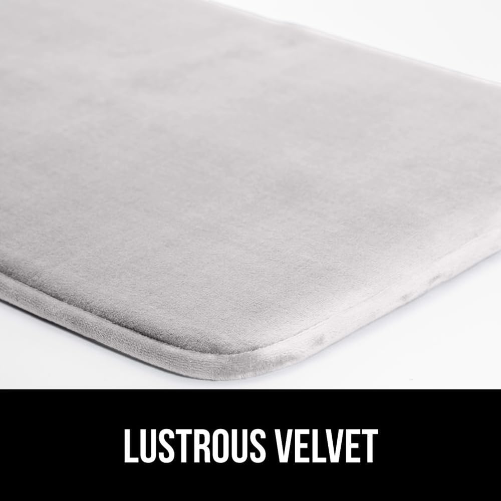 GORILLA GRIP Memory Foam Bath Rugs, Soft Absorbent Velvet Bathroom Mats, Durable Dots on Underside, Machine Washable Bathmat, Carpet Rug Room Decor for Shower Floor, 60x24 Mat, Light Gray