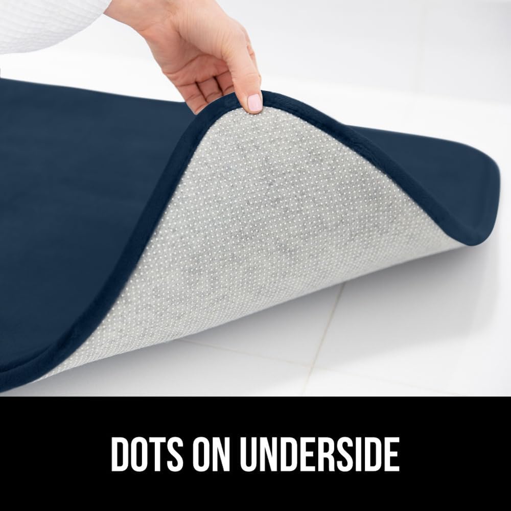 GORILLA GRIP Thick Memory Foam Toilet Rug for Bathroom, U Shaped Washable, Soft Absorbent Velvet Topside Floor Mats, Machine Wash, Cushioned Luxury Rugs for Bath Room, 22.5x19.5 Navy Blue