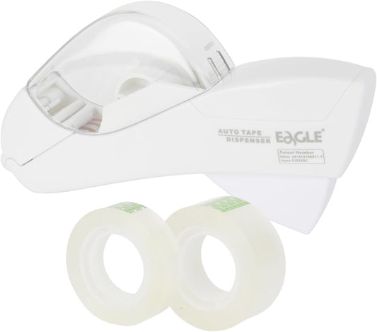 Eagle Automatic Tape Dispenser, Handheld & Portable Design, Office Tape Gun, One-Handed Operation with Safety Blade for Office, Home, DIY or Packaging (Includes 2 Free Tapes)(Snowy White)