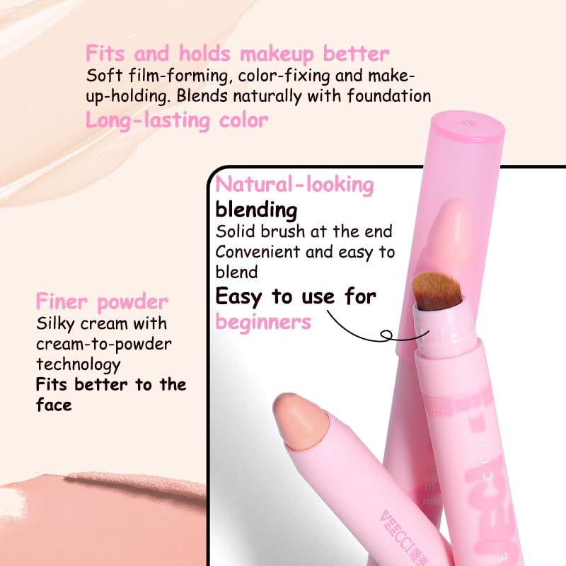 Highlighter Stick - Creamy Contour & Blush Stick with Brush, Moisturizing, Long-Lasting, Buildable Color for Easy Sculpting, Highly Pigmented Matte Finish, Ideal for Foundation & Concealer