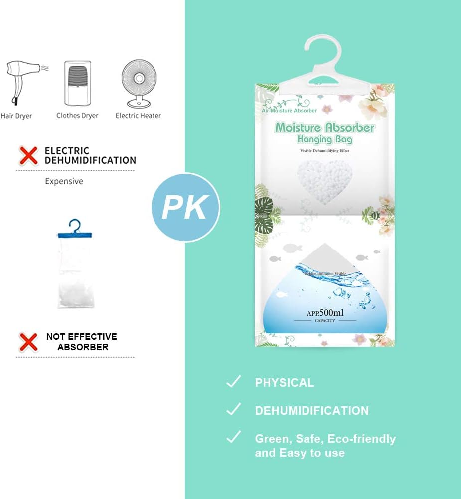 CANAGER Hanging Moisture Absorber-12 Packs, Hanging Dehumidifier Bags for Closet,Bedroom and kitchen,Fragrance Free,Moisture Absorb 12.5OZ