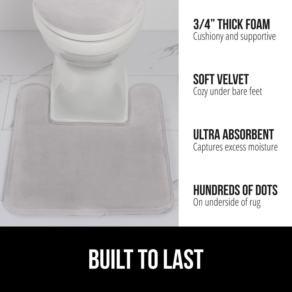 GORILLA GRIP Thick Memory Foam Toilet Rug for Bathroom, Square Shaped Washable, Absorbent Velvet Topside Floor Mats, Machine Wash, Cushioned Luxury Rugs for Bath Room, 22.5 x 19.5 Soft Gray