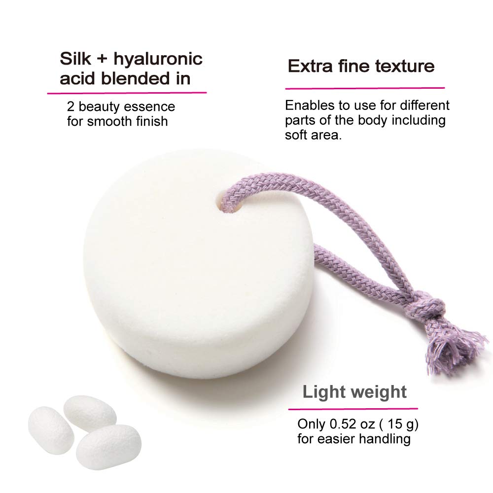 Pumice Stone for Feet, Body, Hands [Made in Japan] Silk or Charcoal Plus Hyaluronic Acid Essence Blended for Extra Fine Smooth Finish, Soft Foot Pumice Scrubber (Silk Essence)