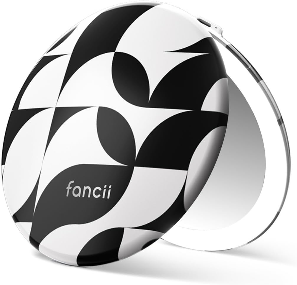 Fancii Taylor Compact Travel Makeup Mirror with Lights, 10x /1x Magnifying, Rechargeable, 3 Light Modes, Dimmable - Small Lighted Handheld Purse Mirror, Double Sided, for Gifts (Mellow Monochrome)