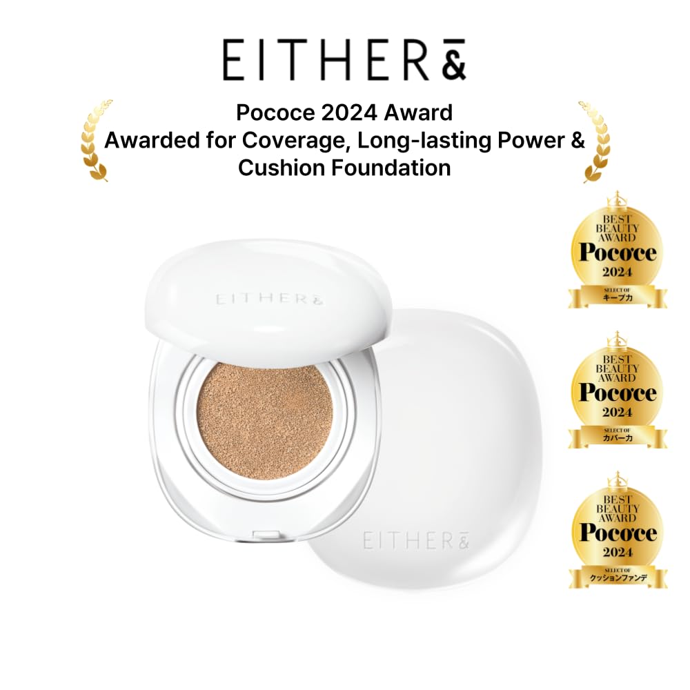 EITHER& Glow Pixel Cushion Foundation, Glowy Skincare, Korean Makeup, Natural Coverage, Moisturizing, Lightweight, Long Lasting Coverage for Flawless Skin (25P Honey)