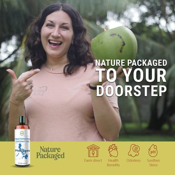 Fractionated Coconut Oil - Sourced Directly from our Farm Partner in the Philippines - Carrier Oil for Diluting Essential Oils, Body, Hair, and Skin Moisturizer - (32oz)
