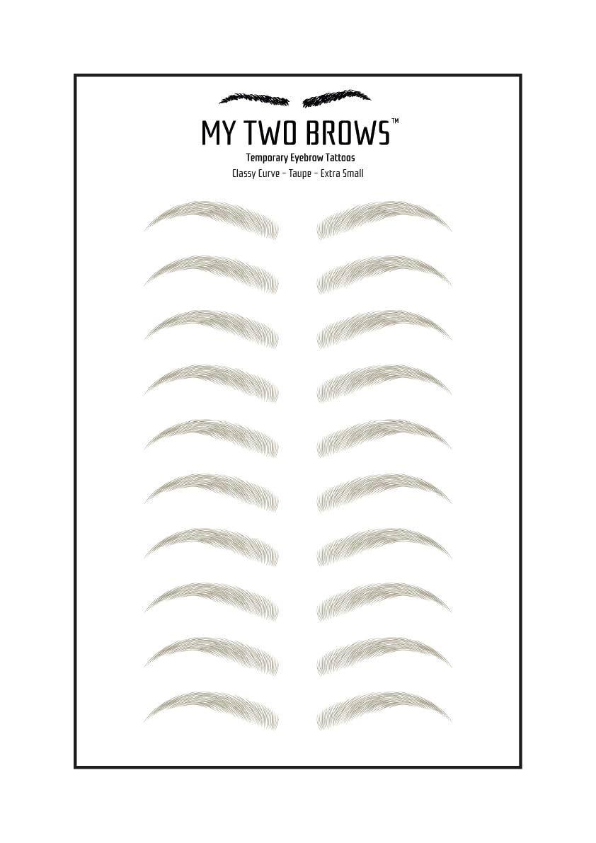 (10 pairs) Taupe Temporary Eyebrow Tattoo - Extra Small Size - Waterproof & Smudgeproof - Classy Curve Style Eyebrow Stickers - Sheet Lasts up to 30 Days - Won't Work on Existing Brows