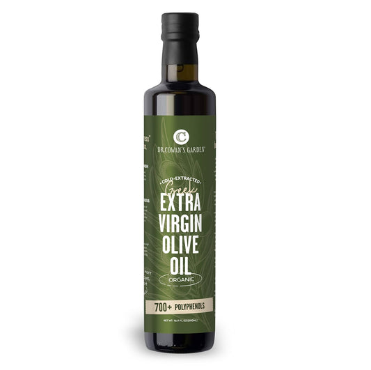 Dr. Cowan’s Garden 700+ Polyphenol Certified Organic Greek Extra Virgin Olive Oil - Single Estate Extra Virgin Olive Oil with Highest Polyphenols Sourced from Koroneiki Trees, Cold-Pressed, 16.9 FL Oz