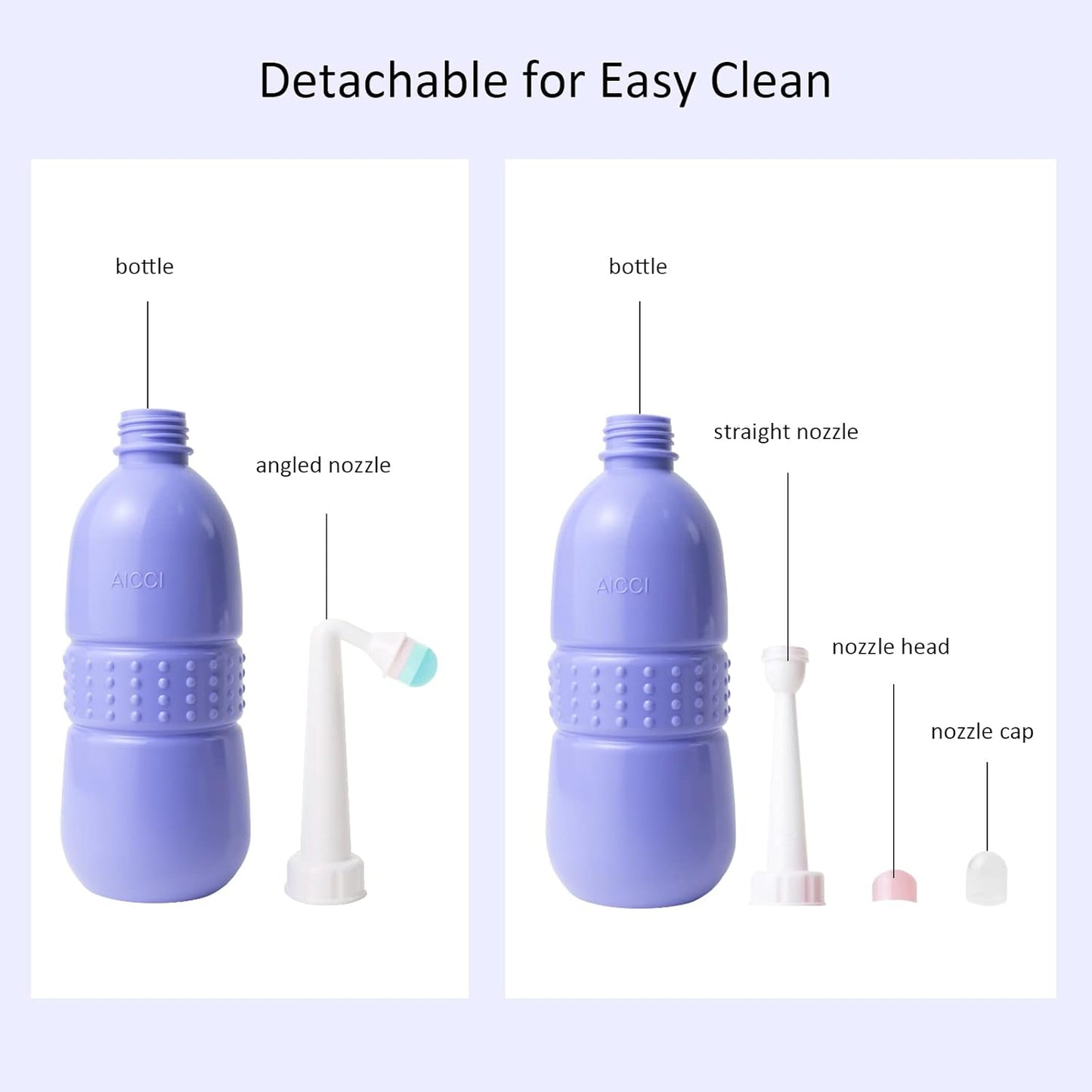 2 Pack Peri Bottle for Postpartum Care, Portable Travel Bidet for Women, 17oz Large Capacity Perineal Bottle for Feminine Hygiene with Travel Bag, Angled Nozzle & Straight Nozzle (Purple + Red)