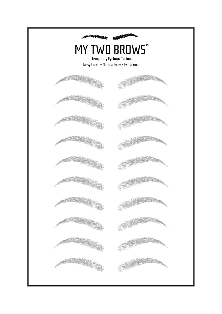 (10 pairs) Natural Grey Temporary Eyebrow Tattoo - Extra Small Size - Waterproof & Smudgeproof - Classy Curve Style Eyebrow Stickers - Sheet Lasts up to 30 Days - Won't Work on Existing Brows