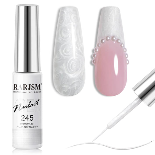 RARJSM Pearl White Gel Liner Nail Art Pearlescent Silver Shell Glitter Swirl Effect Gel Polish 8ml Build in Thin Brush Painted Drawing Striper Soak off Curing Requires for Home Salon