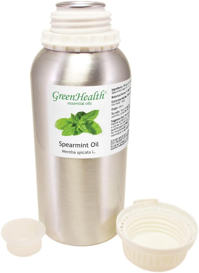 GreenHealth Spearmint Essential Oil 16 fl oz – 100% Pure & Uncut, Therapeutic Grade, Natural Aromatherapy Oil in Aluminum Bottle