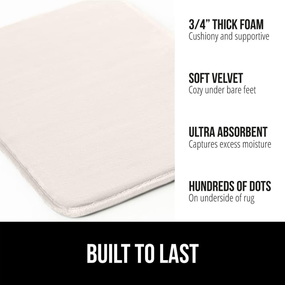 GORILLA GRIP Memory Foam Bath Mat, Soft Absorbent Velvet Bathroom Mats, Durable Dots on Underside, Machine Washable Bathmat, Carpet Rug Room Decor for Shower Tub Floor RV, 42x24 Rugs, Cream