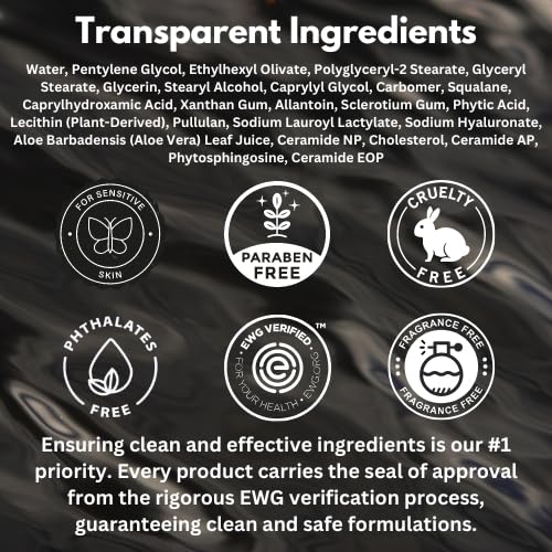 Face Moisturizer - EWG Verified, Unscented, Non-Greasy Hydration with Squalane, Aloe Vera, Ceramides & Hyaluronic Acid - 1.7 fl oz