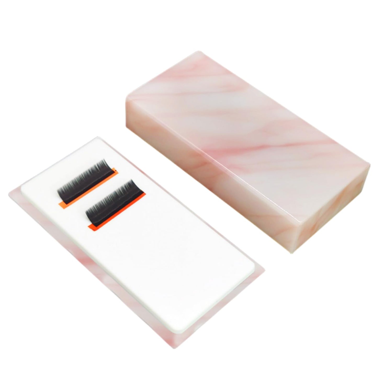 Eyelash Grafting Pallet with Cover, Dust-proof Acrylic Lash Tile holder, Eyelash Extensions Storage Gasket Pads for Beauty Artist Salon Beginners (Marble Pink)