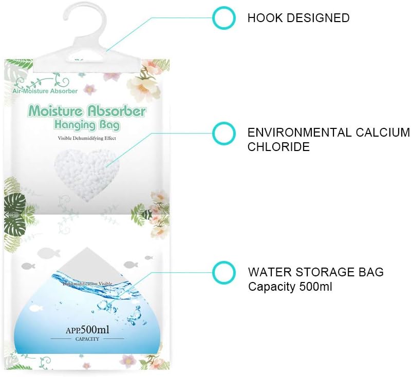 CANAGER Hanging Moisture Absorber-12 Packs, Hanging Dehumidifier Bags for Closet,Bedroom and kitchen,Fragrance Free,Moisture Absorb 12.5OZ