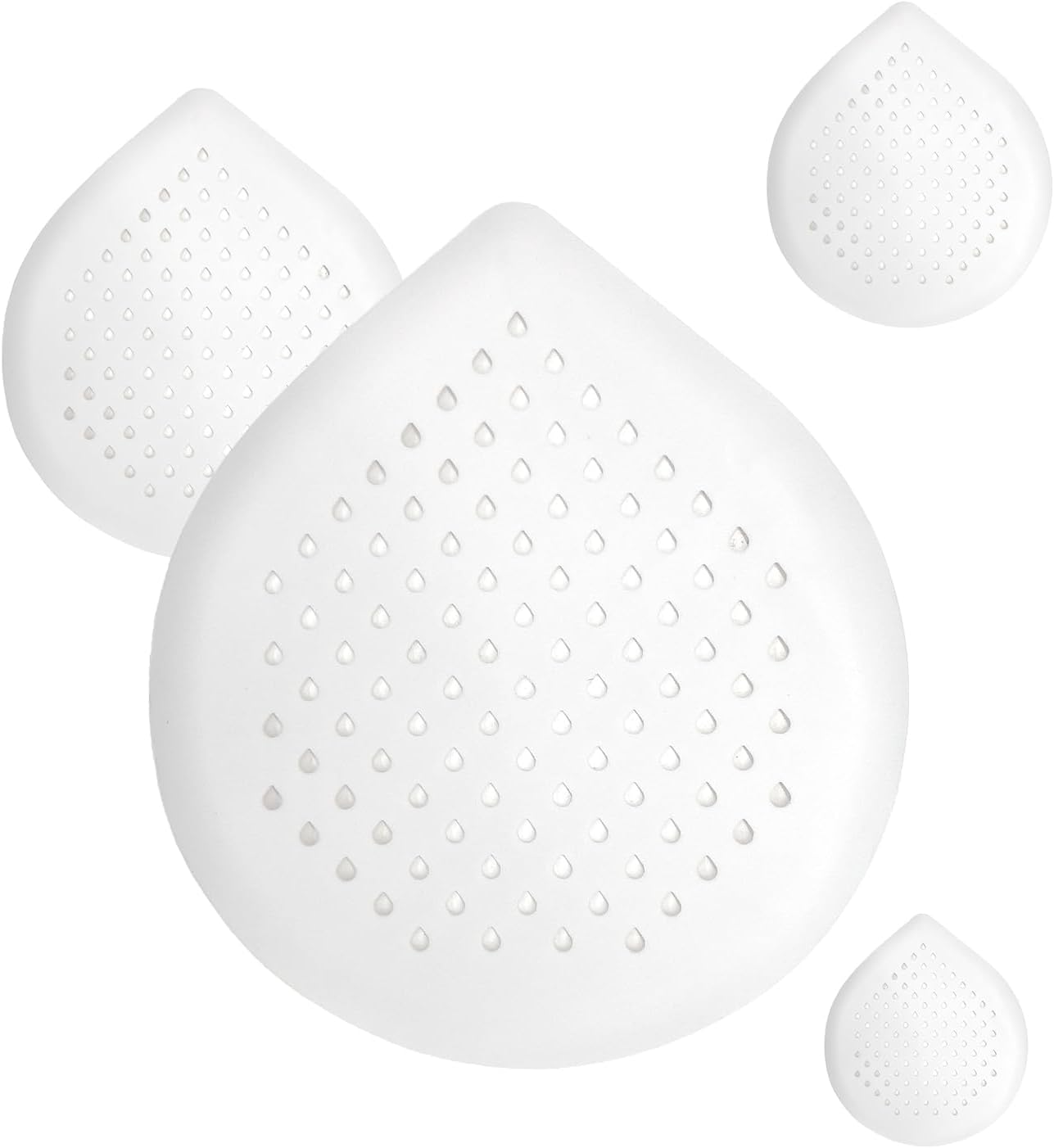 4-Pack Teardrop Silicone Drain Covers Anti-Clog Hair Catcher for Bathroom, Shower Drain Sink Strainer with Suction Cups Effective Hair and Debris Filter