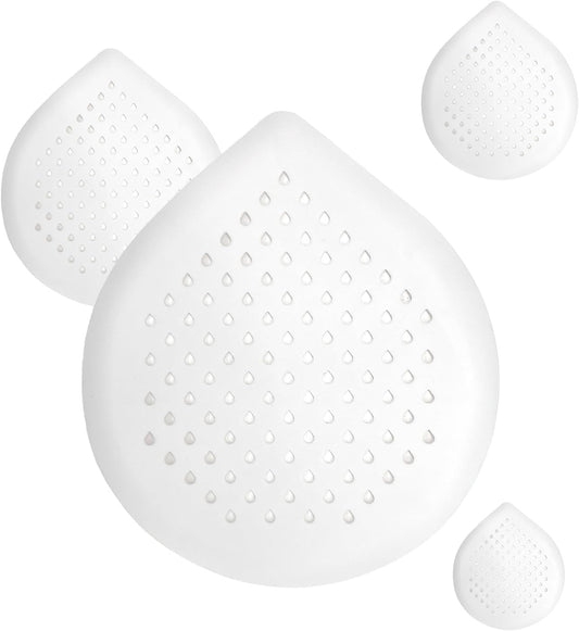 4-Pack Teardrop Silicone Drain Covers Anti-Clog Hair Catcher for Bathroom, Shower Drain Sink Strainer with Suction Cups Effective Hair and Debris Filter