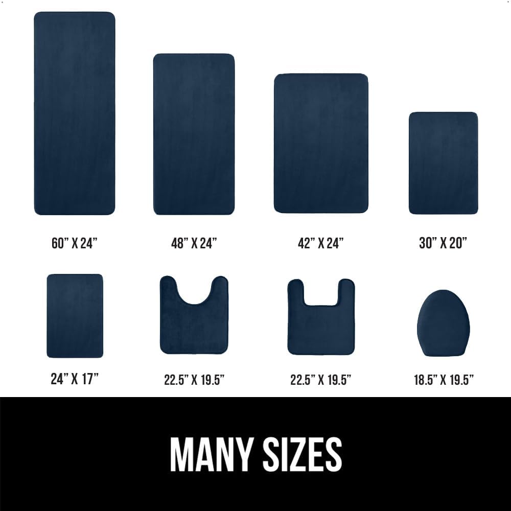 GORILLA GRIP Memory Foam Bath Rugs, Soft Absorbent Velvet Bathroom Mats, Durable Dots on Underside, Machine Washable Bathmat, Carpet Rug Room Decor for Shower Floor, 48x24 Mat, Navy Blue