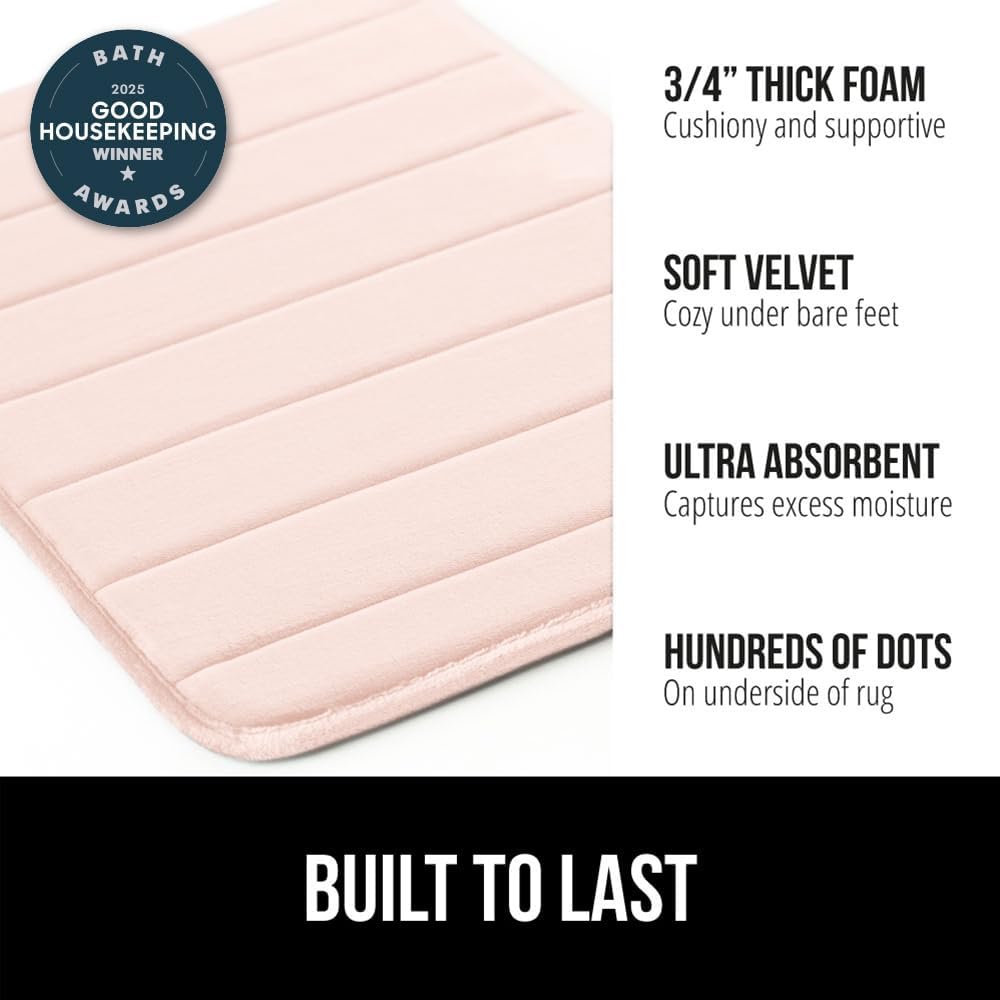 GORILLA GRIP Memory Foam Bath Mat, Soft Absorbent US Designed Bathroom Rug, Gripping Dots Machine Washable Bathmat, Cushioned Floor Mats, Shower Sink Rugs Room Décor Accessories, 30x20 Pink
