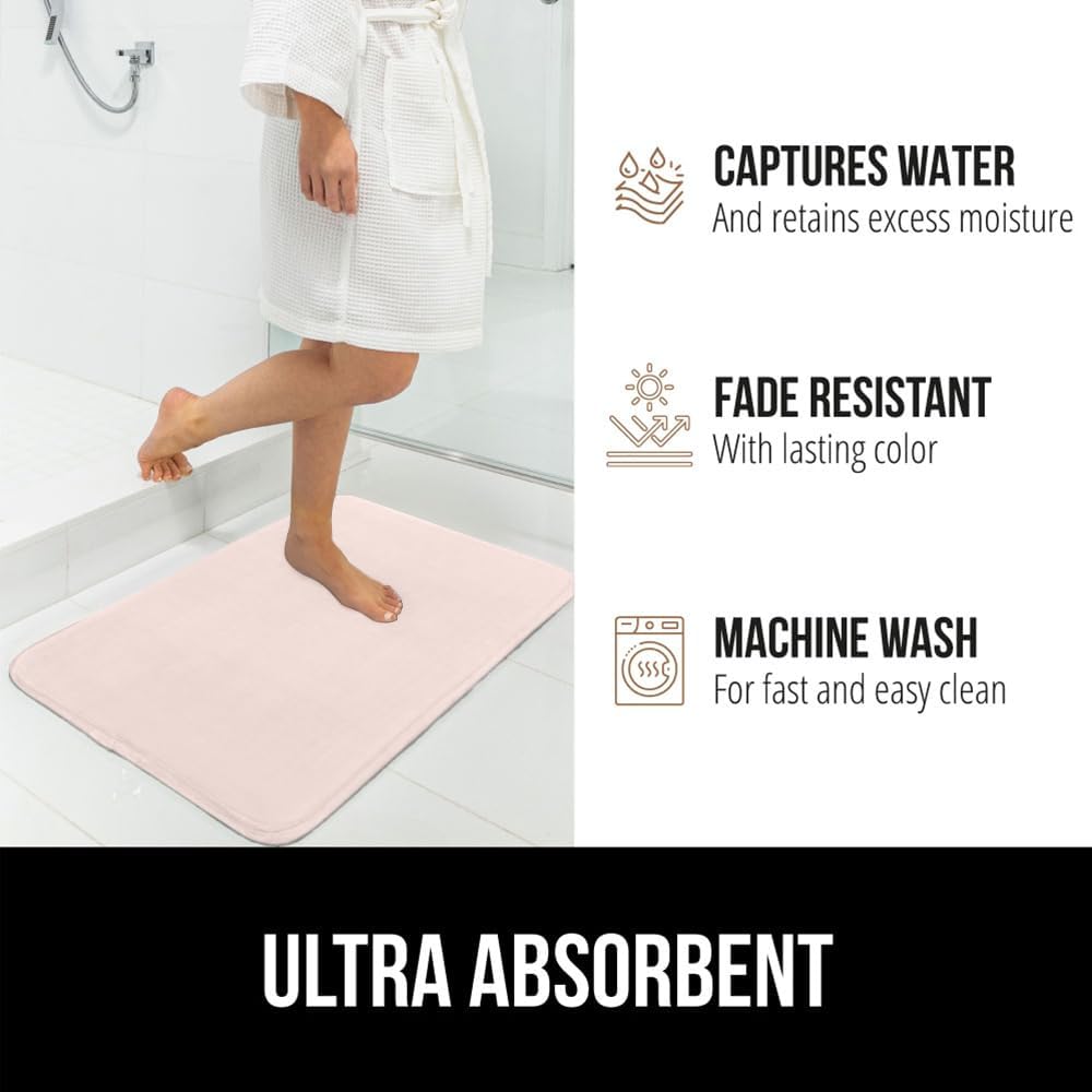 GORILLA GRIP Memory Foam Bath Mat, Soft Absorbent Velvet Bathroom Mats, Durable Dots on Underside, Machine Washable Bathmat, Carpet Rug Room Decor for Shower Tub Floor RV, 30x20 Rugs, Pink