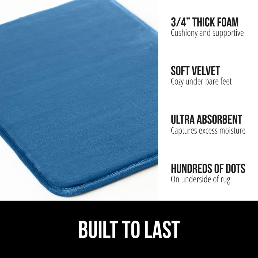 GORILLA GRIP Memory Foam Bath Rugs, Soft Absorbent Velvet Bathroom Mats, Durable Dots on Underside, Machine Washable Bathmat, Carpet Rug Room Decor for Shower Floor, 24x17 Mat, Caribbean Blue