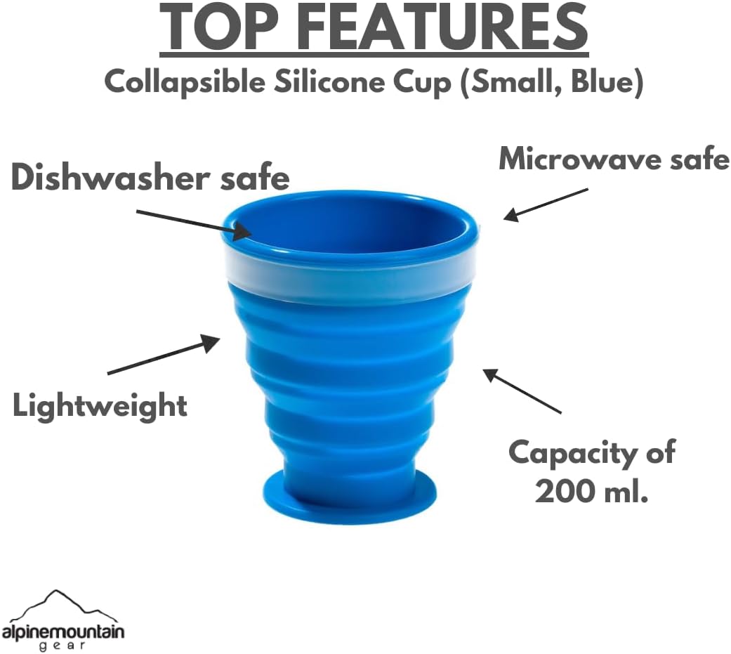 Collapsible Silicone Cup for Camping and Backpacking - Camping Dishware Gear Essentials in Blue (Made by Caddis Sports)