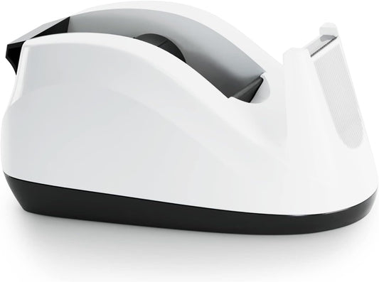Heavy Base Nonskid Desk Tape Dispenser One-Hand Dispensing (White)