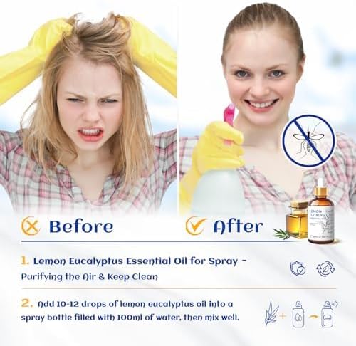 HIQILI Lemon Eucalyptus Oil, for Spary, Diffuser, Indoors, Outdoors, Garden, Yard, 100% Pure Natural - 1.01 Fl Oz
