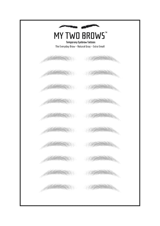 (10 pairs) Natural Gray Temporary Eyebrow Tattoo - Extra Small Size - Waterproof & Smudgeproof - Everyday Brow Style Eyebrow Stickers - Sheet Lasts up to 30 Days - Won't Work on Existing Brows